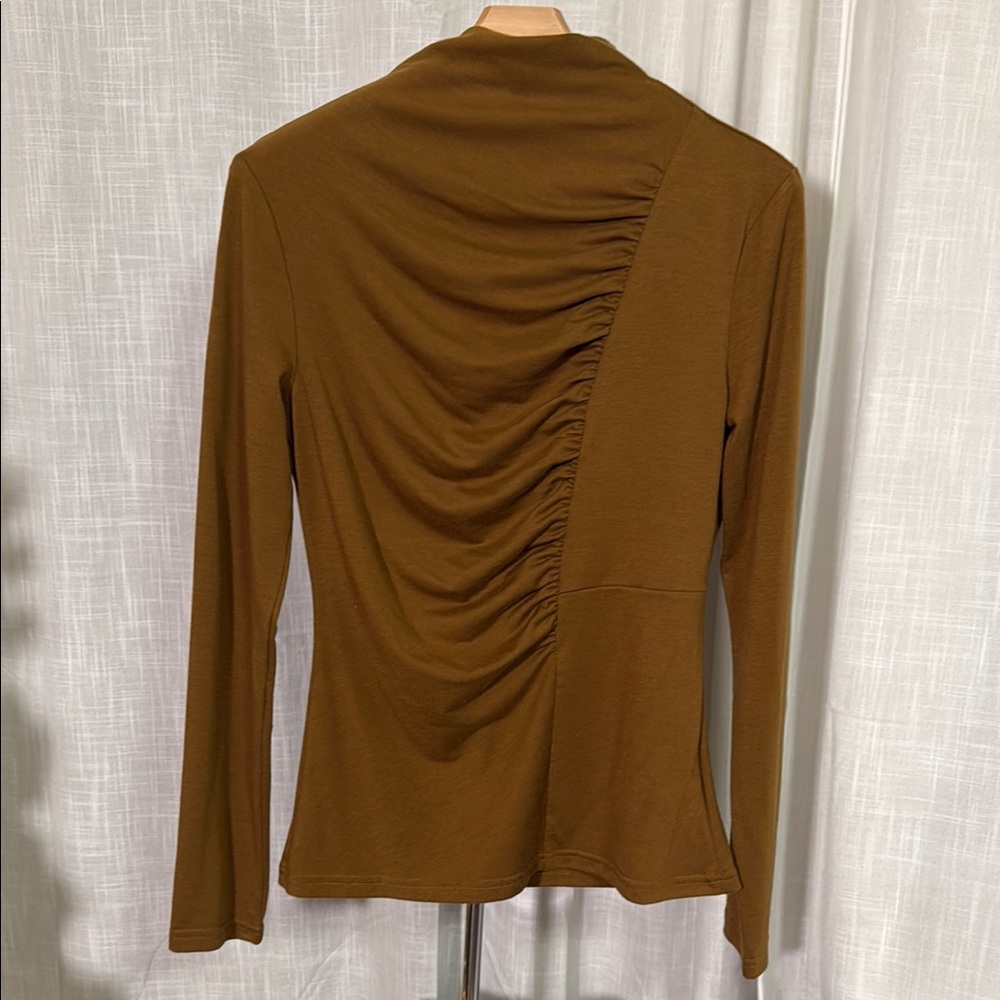 SHEIN Brown Ruched Blouse with Long Sleeves